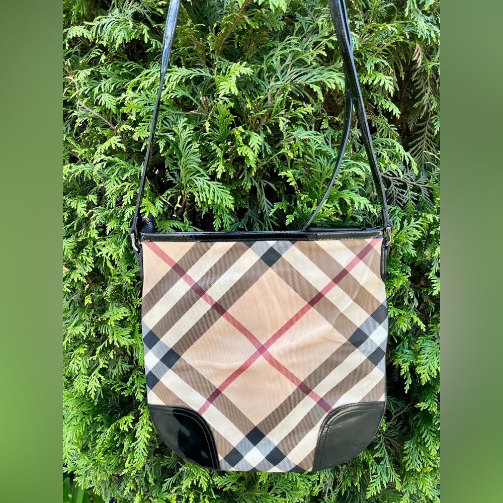 BURBERRY Dryden Supernova Check Coated Patent Leather Shoulder Crossbody Bag - Picture 14 of 15